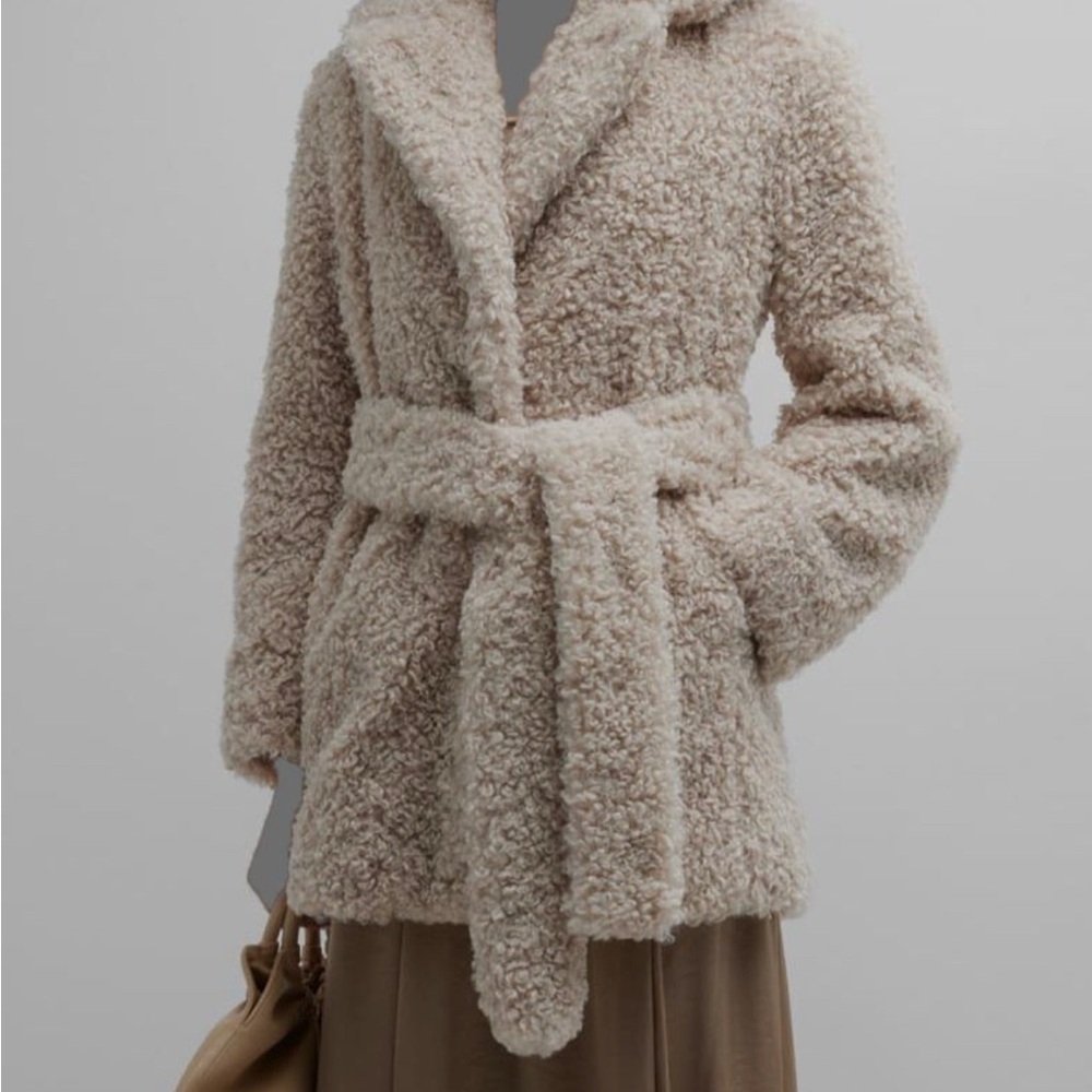 Cream Faux Fur Women's Wrap Coat